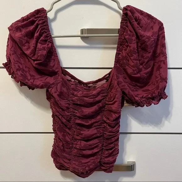 Madeline & Monroe Purple Floral Puff Sleeve Ruched Top Y2K - Picture 4 of 8